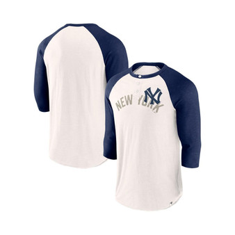 Men's Branded White, Navy New York Yankees Backdoor Slider Raglan 3/4 Sleeve T-shirt