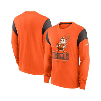 Men's Heathered Orange Cleveland Browns Slub Rewind Playback Helmet Long Sleeve T-shirt