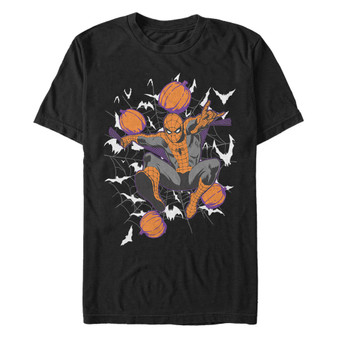 Marvel Men's Spider-Man Halloween Pumpkin Spider Webs Short Sleeve T-Shirt