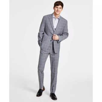 Men's Modern Fit Wool-Blend Plaid Suit Jacket & Suit Pants