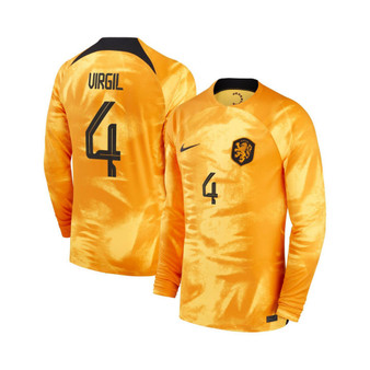 Men's Virgil Van Dijk Orange Netherlands National Team 2022/23 Home Breathe Stadium Replica Player Long Sleeve Jersey