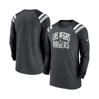 Men's Heathered Charcoal, Black Las Vegas Raiders Tri-Blend Raglan Athletic Long Sleeve Fashion T-shirt