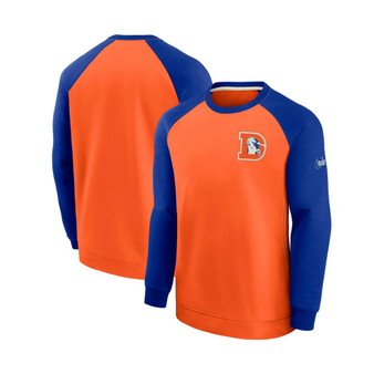 Men's Orange and Royal Denver Broncos Historic Raglan Crew Performance Sweater