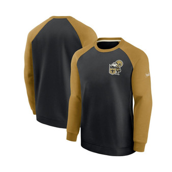 Men's Black, Gold New Orleans Saints Historic Raglan Performance Pullover Sweater