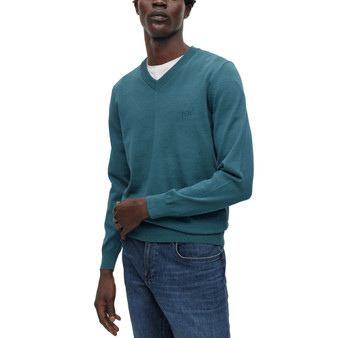 Men's V-Neck Cotton Embroidered Logo Sweater