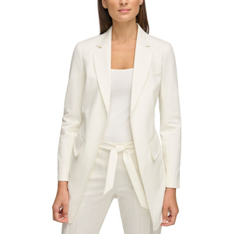 Women's Solid-Color Notch-Lapel Long-Line Blazer