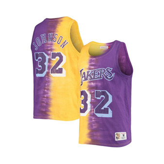 Men's Magic Johnson Gold and Purple Los Angeles Lakers Hardwood Classics Tie-Dye Name and Number Tank Top