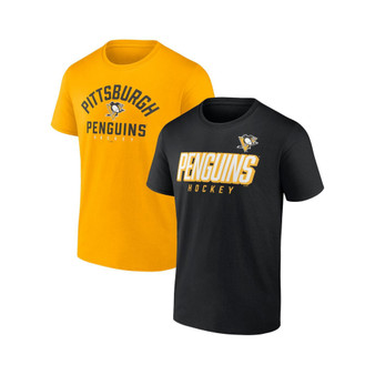 Men's Branded Black, Gold Pittsburgh Penguins Wordmark Two-Pack T-shirt Set