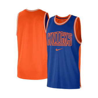 Men's Blue and Orange New York Knicks Courtside Versus Force Split DNA Performance Mesh Tank Top