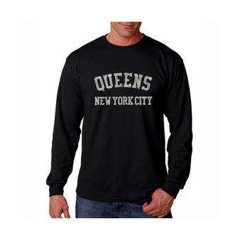 Men's Word Art Long Sleeve T-Shirt- Queens NY Neighborhoods