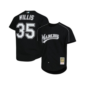 Men's Dontrelle Willis Black Florida Marlins Cooperstown Collection Mesh Batting Practice Button-Up Jersey