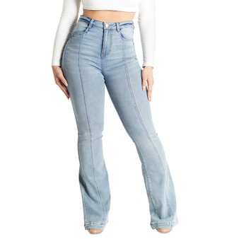 Juniors' Seam-Front Flare-Leg High-Rise Jeans