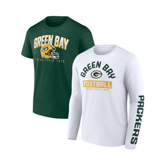 Men's Branded Green, White Green Bay Packers Long and Short Sleeve Two-Pack T-shirt