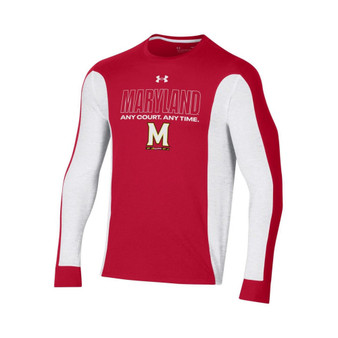 Men's Red Maryland Terrapins On-Court Shooter Bench Long Sleeve T-shirt