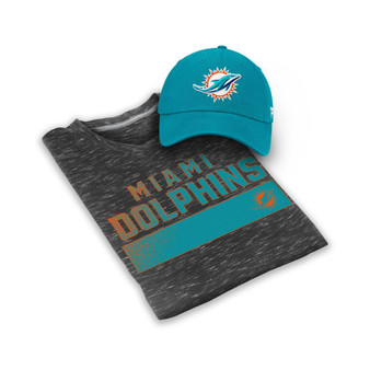 Men's Branded Heathered Gray, Aqua Miami Dolphins T-shirt and Adjustable Hat Set