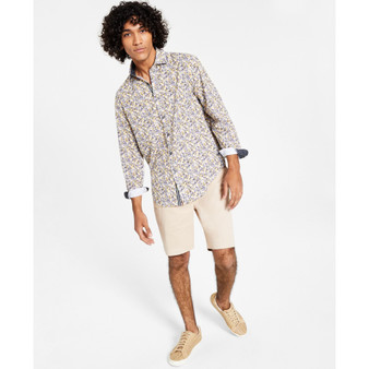 Men's Slim-Fit Performance Stretch Gold-Floral Long-Sleeve Button-Down Shirt