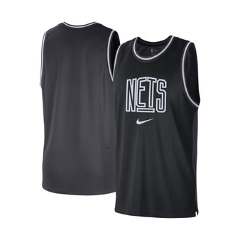Men's Black, Anthracite Brooklyn Nets Courtside Versus Force Split DNA Performance Mesh Tank Top