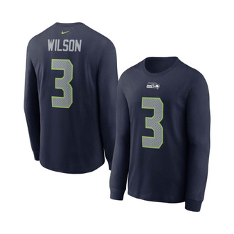 Men's Russell Wilson College Navy Seattle Seahawks Player Name and Number Long Sleeve T-shirt