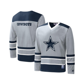 Men's Gray Dallas Cowboys Cross Check Long Sleeve V-Neck Shirt