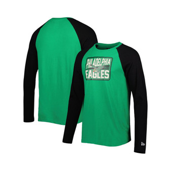 Men's Green Philadelphia Eagles Throwback Raglan Long Sleeve T-shirt