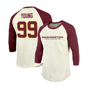 Men's Chase Young Cream, Burgundy Washington Football Team Vintage-Inspired Player Name Number Raglan 3/4 Sleeve T-shirt