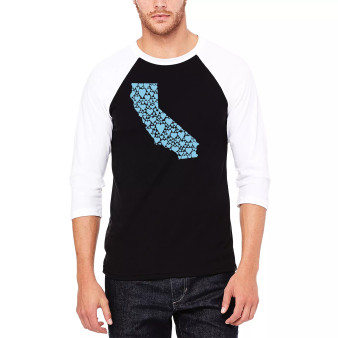 Men's Raglan Baseball 3/4 Sleeve California Hearts Word Art T-shirt