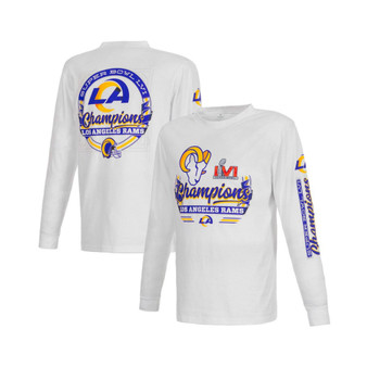 Men's Branded White Los Angeles Rams Super Bowl LVI Champions Screen Printed Long Sleeve T-shirt