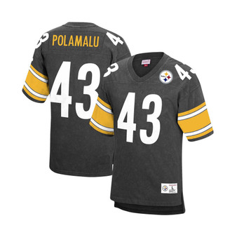 Men's Troy Polamalu Black Pittsburgh Steelers Retired Player Name Number Acid Wash Top