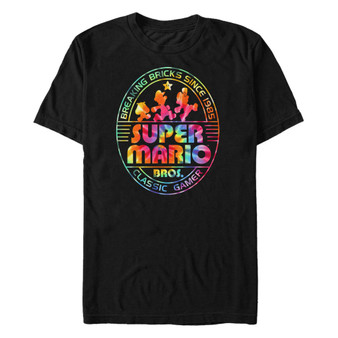 Nintendo Men's Super Mario Rainbow Tie-Dye Breaking Bricks Short Sleeve T-Shirt
