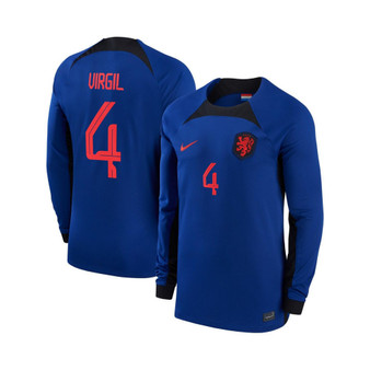 Men's Virgil Van Dijk Blue Netherlands National Team 2022/23 Away Breathe Stadium Replica Player Long Sleeve Jersey