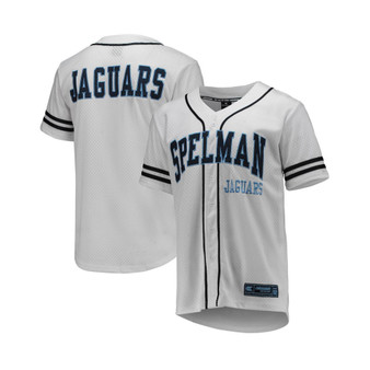 Men's White and Navy Spelman College Jaguars Free Spirited Baseball Jersey