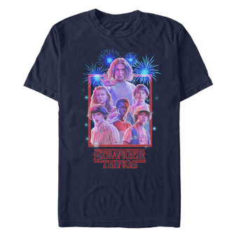 Stranger Things Men's Group Shot Fireworks Poster Short Sleeve T-Shirt