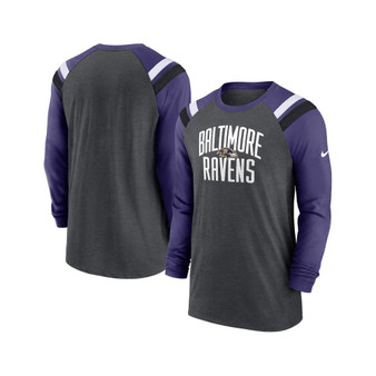 Men's Heathered Charcoal, Purple Baltimore Ravens Tri-Blend Raglan Athletic Long Sleeve Fashion T-shirt