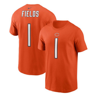 Men's Justin Fields Orange Chicago Bears 2021 NFL Draft First Round Pick Player Name Number T-shirt