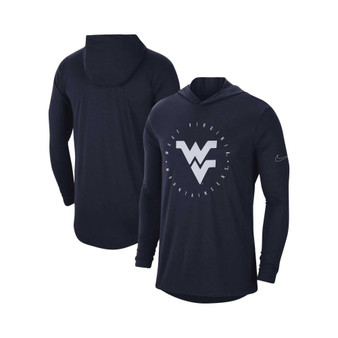 Men's Navy West Virginia Mountaineers Campus Tri-Blend Performance Long Sleeve Hooded T-shirt