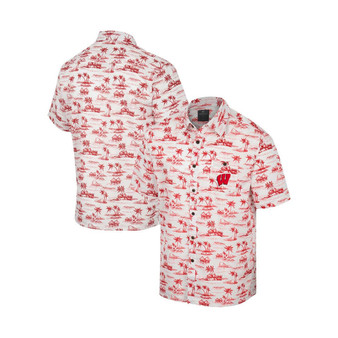 Men's White Wisconsin Badgers Spontaneous is Romantic Camp Button-Up Shirt