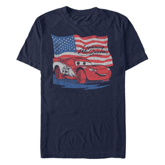 Disney Pixar Men's Cars Lightning McQueen Distressed Flag Short Sleeve T-Shirt