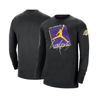 Men's Brand Black Los Angeles Lakers Courtside Max 90 Vintage-Like Wash Statement Edition Long Sleeve T-shirt