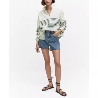 Women's Zipper Detail Striped Sweater