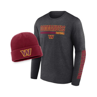 Men's Branded Heather Charcoal and Burgundy Washington Commanders Long Sleeve T-shirt and Cuffed Knit Hat Combo Set