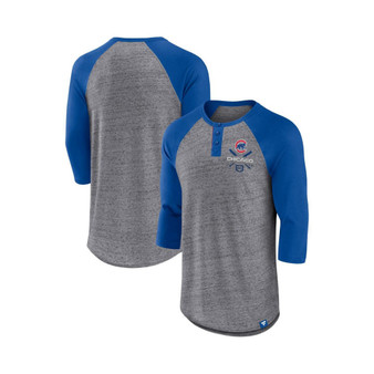 Men's Branded Heathered Gray, Royal Chicago Cubs Iconic Above Heat Speckled Raglan Henley 3/4 Sleeve T-shirt