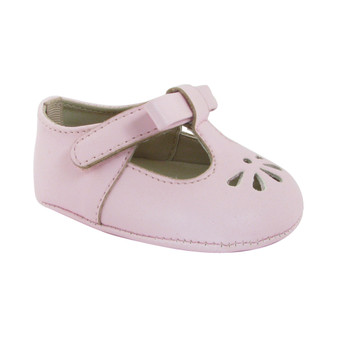 Baby Girl Soft Leather-Like T-Strap with Bow and Perforation
