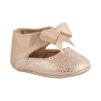 Baby Girl Metallic Foil PU Ankle Strap Dress Shoe with Bow