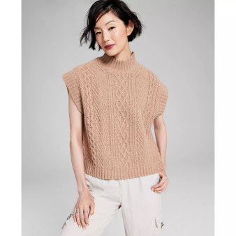 Women's Cable-Knit Mock-Neck Sleeveless Sweater