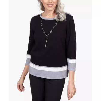 Petite Classics Border Stripe Necklace Sweater