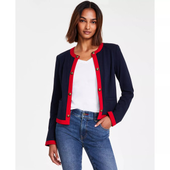 Women's Contrast-Trim Open-Front Jacket