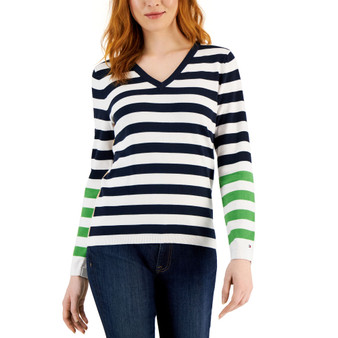 Women's Cotton V-Neck Striped Sweater