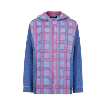 Women's Hooded Plaid Jean Jacket