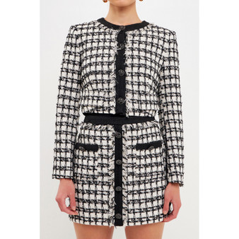 Women's Cropped Tweed Jacket With Fringe