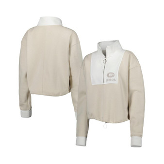 Women's Tan, White Georgia Bulldogs Color-Block Quarter-Zip Jacket